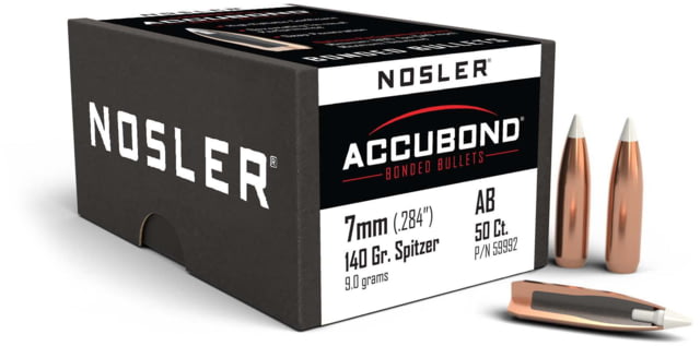 Nosler 59992 AccuBond 7mm .284 140 GR Spitzer Point 50 Box by USA Nosler Reloading Bullets & Shot