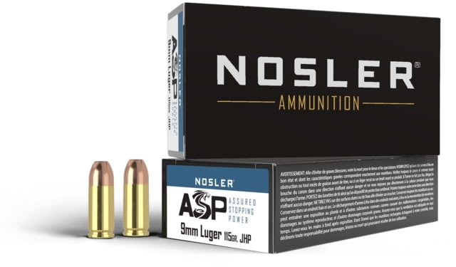 Nosler ASP 9mm 115 Grain Jacketed Hollow Point ASP Brass Cased Pistol Ammo 50 Rounds ler ASP 9mm 115 Grain Jacketed Hollow Point ASP Brass Cased Pistol 50 Rounds Ammo