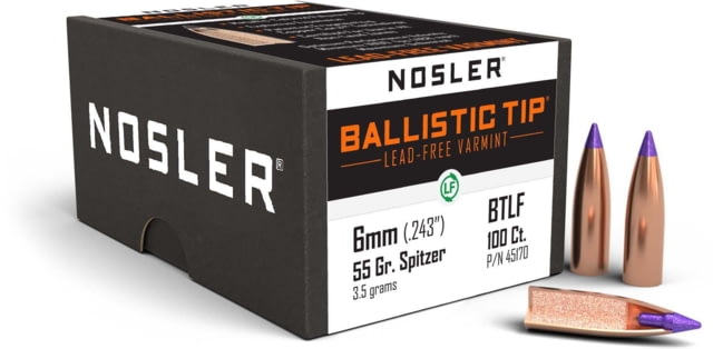 Nosler Ballistic Tip Lead Free Varmint Rifle Bullet 6mm 55gr, 100ct, 45170 by USA Nosler Reloading Bullets & Shot