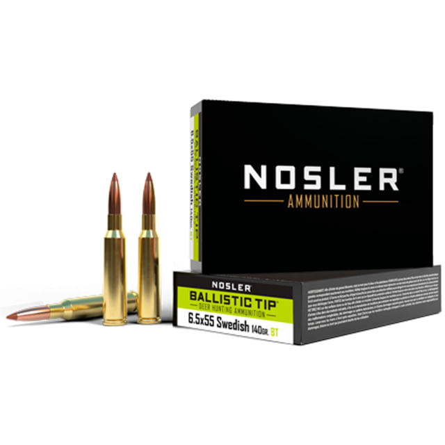 Nosler Ballistic Tip 6.5x55mm Swedish 140 Grain Spitzer Brass Cased Centerfire Rifle Ammo 20 Rounds ler Ballistic Tip 6.5x55mm Swedish 140 Grain Spitzer Brass Cased Centerfire Rifle 20 Rounds Ammo