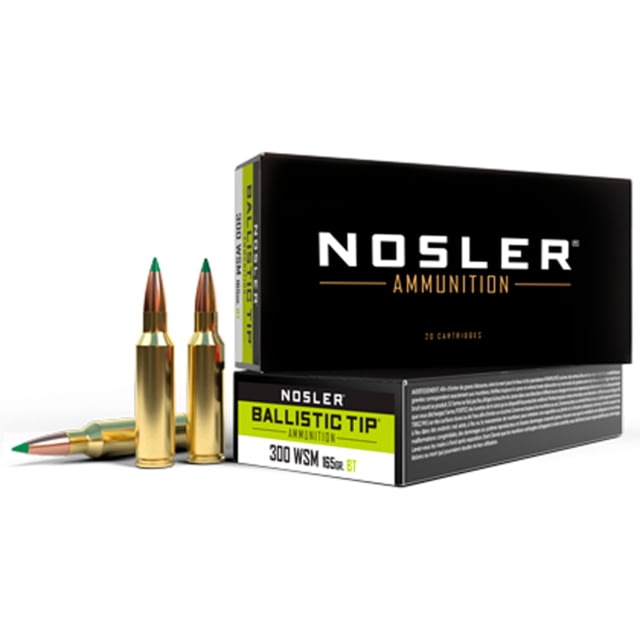 Nosler Ballistic Tip .300 Winchester Short Magnum 165 Grain Boat Tail Soft Point Brass Cased Centerfire Rifle Ammo 20 Rounds - Nosler