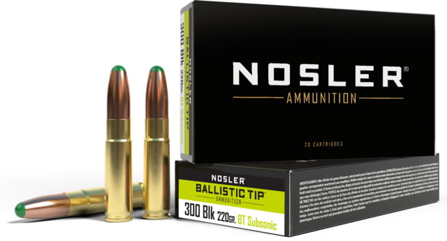Nosler BTA Ballistic Tip Ammunition 300 Blackout 220 Grain Ballistic Tip Round Nose Brass Cased Centerfire Rifle Ammo 20 Rounds - Nosler