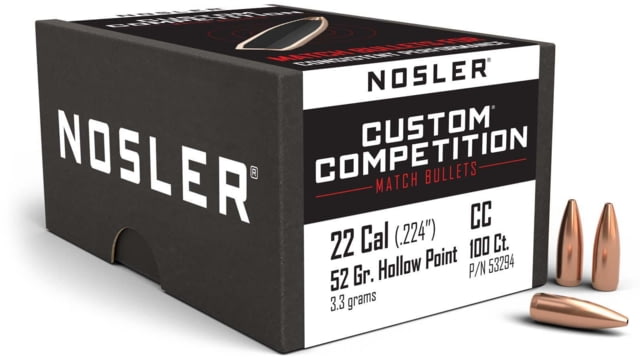 Nosler Custom Competition Rifle Bullet .22 Caliber 52gr HPBT, 100ct, 53294 by USA Nosler Reloading Bullets & Shot