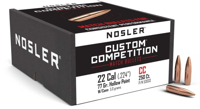Nosler Custom Competition Rifle Bullet .22 Caliber 77gr Cann HPBT, 250ct, 53033 by USA Nosler Reloading Bullets & Shot
