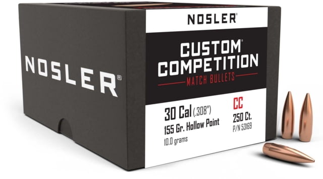 Nosler Custom Competition Rifle Bullet .30 Caliber 155gr HPBT, 250ct, 53169 by USA Nosler Reloading Bullets & Shot