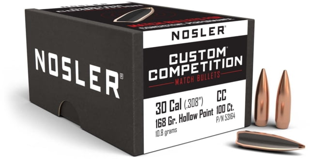 Nosler Custom Competition Rifle Bullet .30 Caliber 168gr HPBT, 100ct, 53164 by USA Nosler Reloading Bullets & Shot