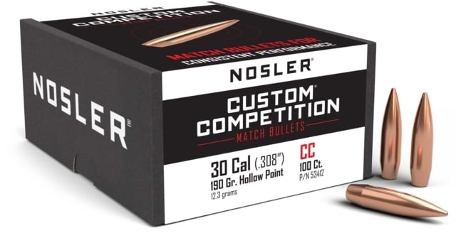 Nosler Custom Competition Rifle Bullet .30 Caliber 190gr HPBT, 100ct, 53412 by USA Nosler Reloading Bullets & Shot