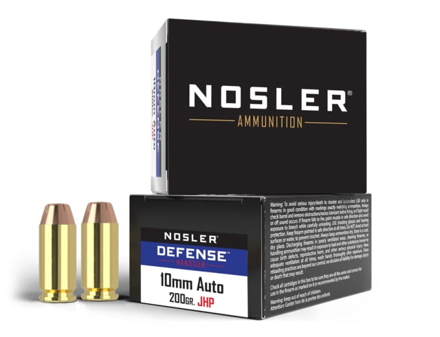 Nosler Defense 10mm 200 Grain BJHP Brass Cased Centerfire Pistol Ammo 20 Rounds ler Defense 10mm 200 Grain BJHP Brass Cased Centerfire Pistol 20 Rounds Ammo