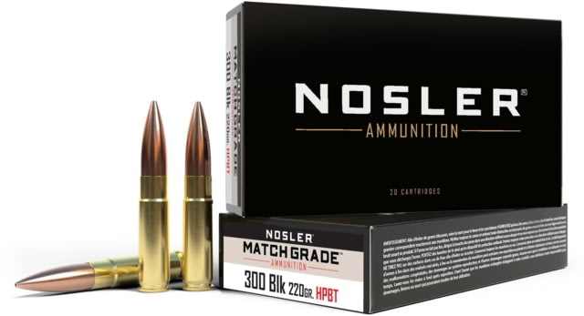 ler Match Grade .300 AAC Blackout 220 Grain Custom Competition Hollow Point Boat Tail Brass Cased Centerfire Rifle 20 Rounds Ammo