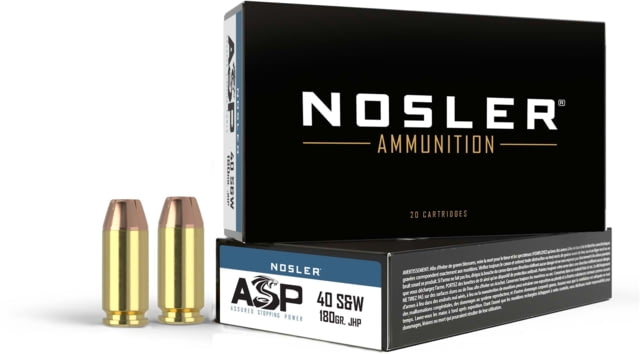 Nosler ASP .40 S&W 180 Grain Jacketed Hollow Point Brass Cased Cased Pistol Ammo 50 Rounds ler ASP .40 S&W 180 Grain Jacketed Hollow Point Brass Cased Cased Pistol 50 Rounds Ammo