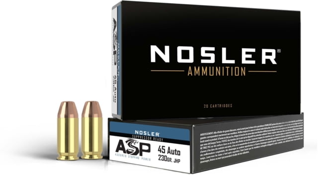 ler ASP Suppressor Ready .45 ACP 230 Grain Jacketed Hollow Point Brass Cased Cased Pistol 50 Rounds Ammo