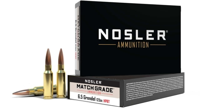 ler Match Grade 6.5mm Grendel 123 Grain Hollow Point Boat Tail Brass Cased Centerfire Rifle 20 Rounds Ammo