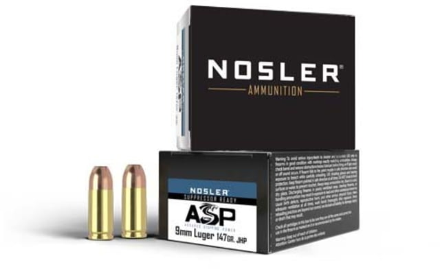 ler ASP Suppressor Ready 9mm 147 Grain Jacketed Hollow Point Brass Cased Cased Pistol 20 Rounds Ammo