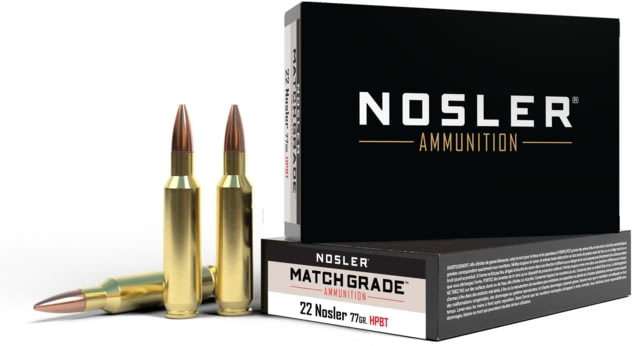 ler Match Grade .22 Nosler 77 Grain Custom Competition Brass Cased Centerfire Rifle 20 Rounds Ammo