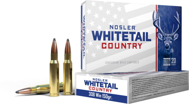 ler Whitetail Country Solid Base .308 Winchester 150 Grain Spitzer Boat Tail Brass Cased Rifle Ammunition 20 Rounds Ammo