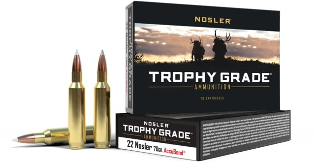 ler Trophy Grade .22 Nosler 70 Grain Jacketed Soft Point Brass Cased Centerfire Rifle 20 Rounds Ammo