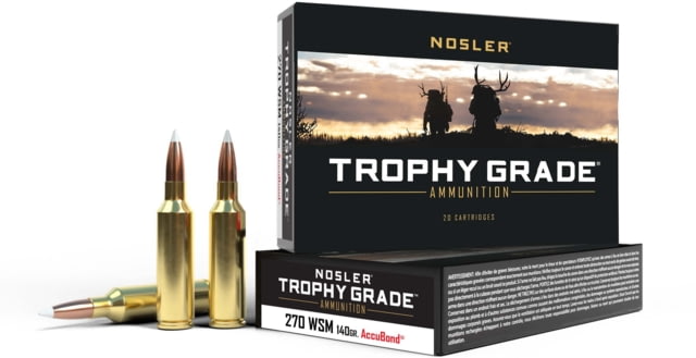 ler Trophy Grade .270 Winchester Short Magnum 140 Grain Nosler AccuBond Brass Cased Centerfire Rifle 20 Rounds Ammo