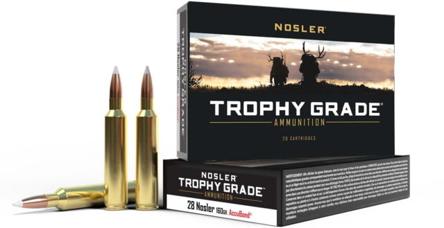 ler Trophy Grade .28 Nosler 160 Grain AccuBond Brass Cased Centerfire Rifle 20 Rounds Ammo