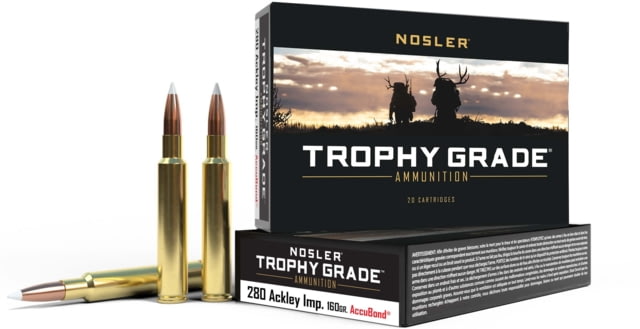 ler Trophy Grade .280 Remington Ackley Improved 160 Grain AccuBond Brass Cased Centerfire Rifle 20 Rounds Ammo