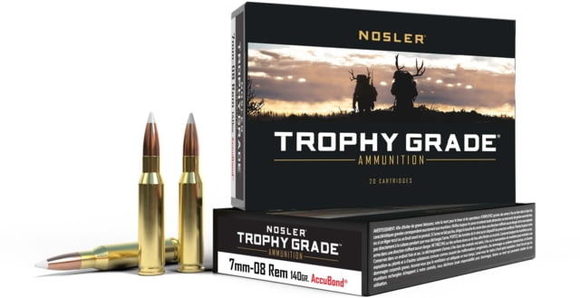 Nosler Trophy Grade 7mm-08 Remington 140 Grain Nosler AccuBond Brass Cased Centerfire Rifle Ammo 20 Rounds ler Trophy Grade 7mm-08 Remington 140 Grain Nosler AccuBond Brass Cased Centerfire Rifle 20 Rounds Ammo