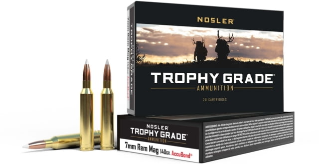 Nosler Trophy Grade 7mm Remington Magnum 140 Grain AccuBond Spitzer Brass Cased Centerfire Rifle Ammo 20 Rounds