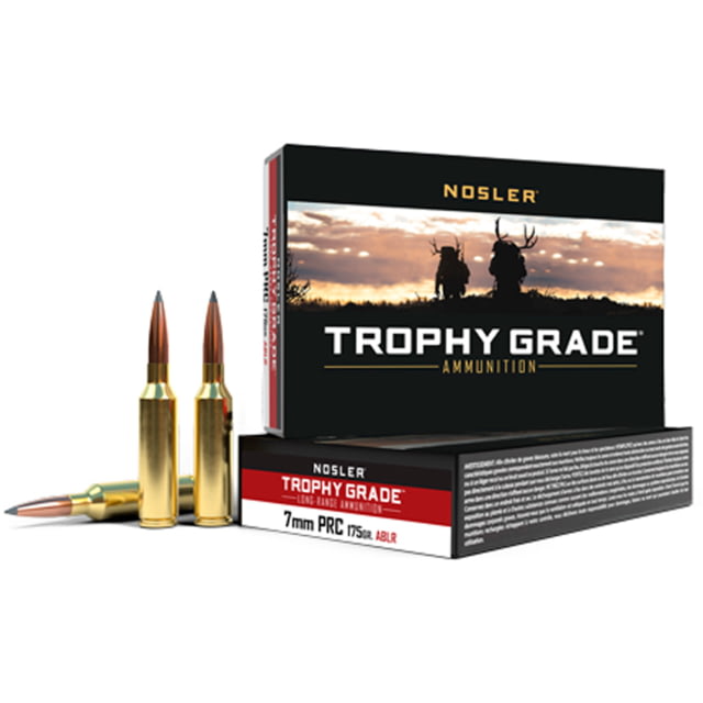 Nosler Trophy Grade Long Range 7mm PRC 175 Grain AccuBond Long Range Trophy Grade Brass Cased Rifle Ammunition 20 Rounds Brass