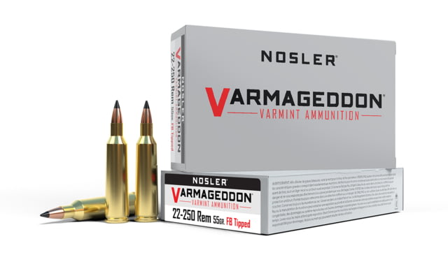 ler Varmageddon .22-250 Remington 55 Grain Flat Base Tipped Brass Cased Centerfire Rifle 200 Round Ammo