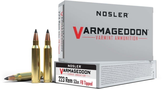 ler Varmageddon .223 Remington 53 Grain Flat Base Tipped Brass Cased Rifle 20 Rounds Ammo
