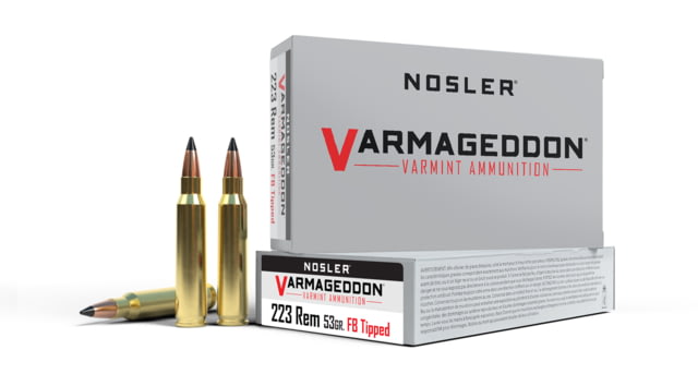 Nosler Varmageddon .223 Remington 53 Grain Flat Base Tipped Brass Cased Rifle Ammo 400 Round ler Varmageddon .223 Remington 53 Grain Flat Base Tipped Brass Cased Rifle 400 Round Ammo