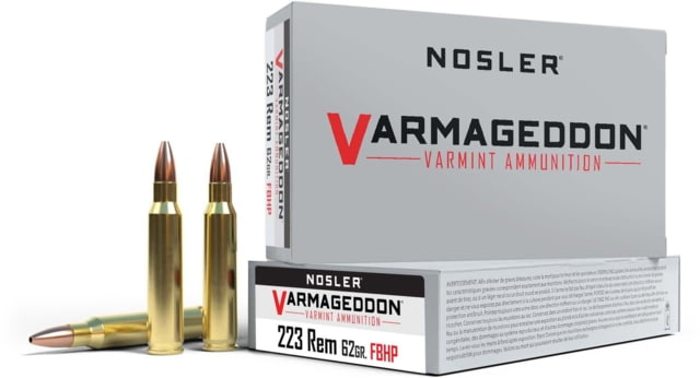 ler Varmageddon .223 Remington 62 Grain Flat Base Hollow Point Brass Cased Centerfire Rifle 20 Rounds Ammo