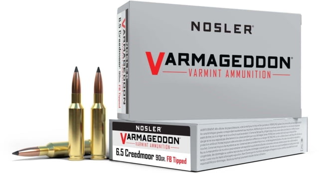 Nosler Varmageddon 6.5mm Creedmoor 90 Grain Flat Base Tipped Brass Cased Centerfire Rifle Ammo 20 Rounds ler Varmageddon 6.5mm Creedmoor 90 Grain Flat Base Tipped Brass Cased Centerfire Rifle 20 Rounds Ammo