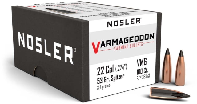 Nosler Varmageddon Rifle Bullet .22 Caliber 53gr FB Tipped, 100ct, 36523 by USA Nosler Reloading Bullets & Shot