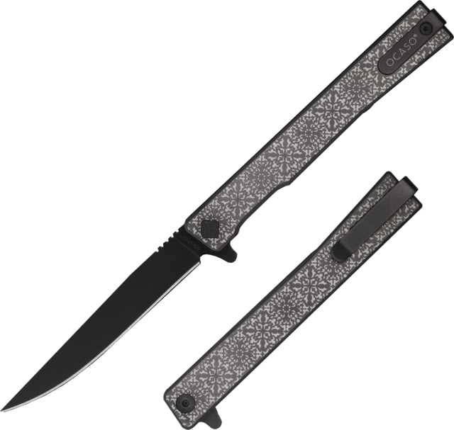 Ocaso Knives Engraved Solstice Folding Knife 3.5in CPM S35VN Fleur-De-Lis/Titanium Pattern Handle Black - Ocaso Knives
