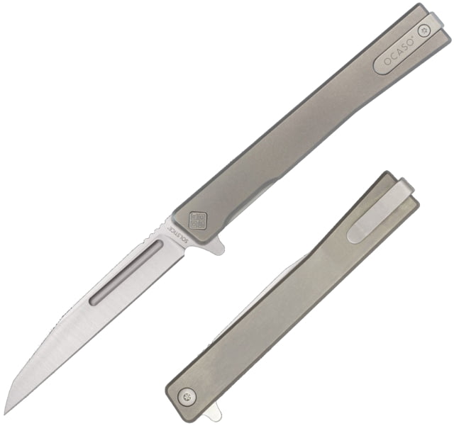 Ocaso Knives Solstice Folding Knife 3.5in Black CPM S35VN Wharncliffe Titanium Satin/Grey - Ocaso Knives