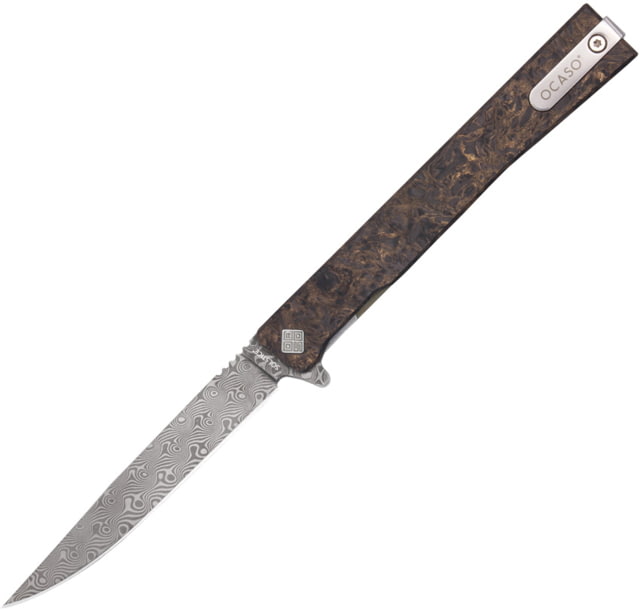 Ocaso Knives Solstice Folding Knife by Andrew Demko 3.5in Damascus Steel Blade Dark Bronze Matter Fat Carbon Carbon Fiber - Ocaso Knives