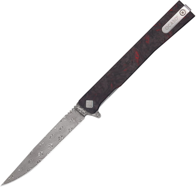 Ocaso Knives Solstice Folding Knife by Andrew Demko 3.5in Damascus Steel Blade Dark Red Matter Fat Carbon Carbon Fiber Handle - Ocaso Knives