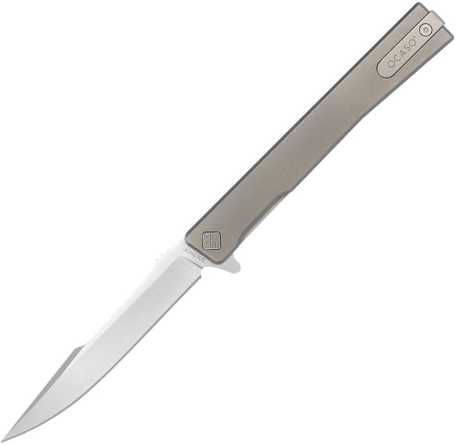 Ocaso Knives Solstice Folding Knife 3.5in Satin S35VN Stainless Harpoon Style Blade Gray Titanium Handle - Ocaso Knives