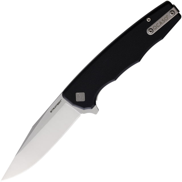 Ocaso Knives Strategy Folding Knife 4.5in Closed 3.5in K110 Satin Clip Point Blade Black G10 Handle - Ocaso Knives