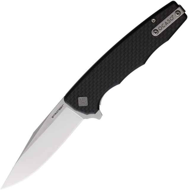 Ocaso Knives Strategy Folding Knife 4.5in Closed 3.5in Satin Bohler K110 Clip Point Blade Black Carbon Fiber/G10 Handle - Ocaso Knives