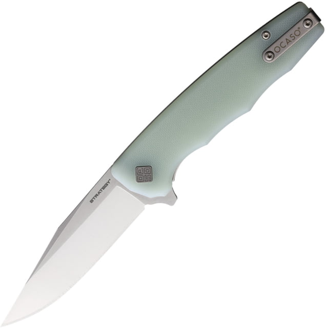 Ocaso Knives Strategy Folding Knife 4.5in Closed 3.5in K110 Satin Clip Point Blade Jade G10 Handle - Ocaso Knives