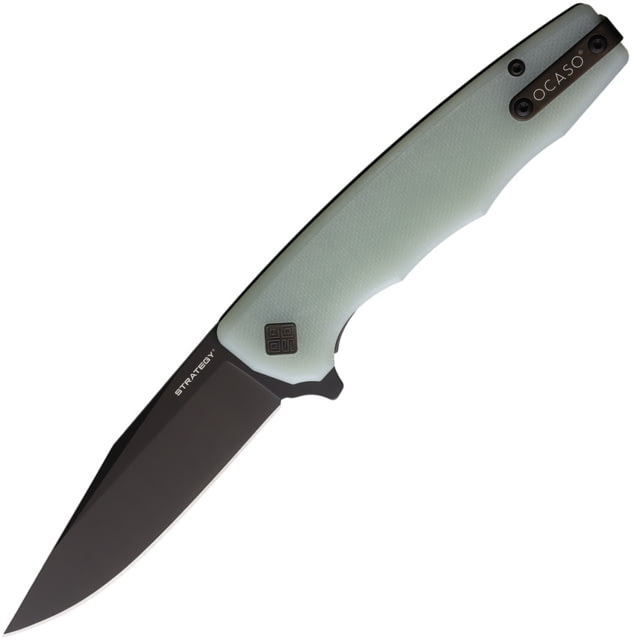 Ocaso Knives Strategy Folding Knife 4.5in Closed 3.5in Black PVD Bohler K110 Stainless Clip Point Blade Jade G10 Handle - Ocaso Knives