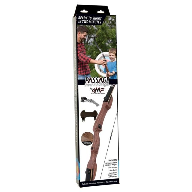 October Mountain Passage Recurve Bow Package 54 in. 20 lbs RH No Arrows or Quiver Brown - October Mountain