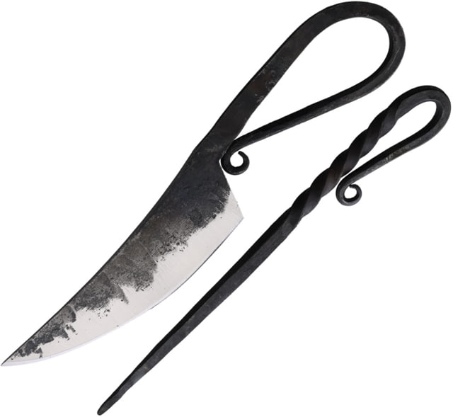 Old Forge Forged Skinner Set 7.5in Overall 4.25in Blade 6.75in Overall Spike Forged Rail Road Spike Construction Leather Sheath OF045 BRK-47 - Old Forge