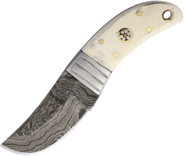 Old Forge Stubby Skinner Damascus Fixed Blade Knife 5.25 Overall 2.5in Damascus Steel Clip Point Blade White Smooth Bone Handle SS Bolster Brown - Old Forge