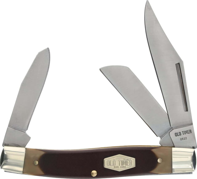 Old Timer Senior 3-Blade Folding Pocket Knife 3/2.2/2in SS Clip Point/Sheepsfoot/Spey Blade Brown Sawcut Handle