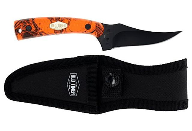 Old Timer Sharpfinger Clip Point Fixed Knife 3.3in 7Cr17 Clip Point Blade Orange Rubberized Steel Handle - Old Timer