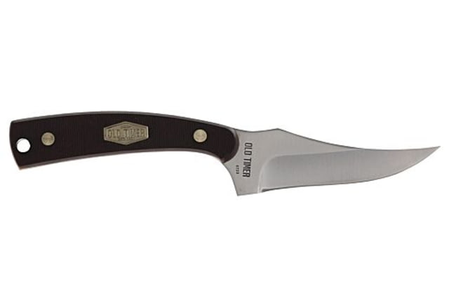 Old Timer Sharpfinger Fixed Blade Knife & Playing Cards 3.3in 7Cr17 Clip Point Blade Brown Sawcut Wood Handle - Old Timer
