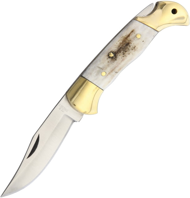 Ole Smoky Stag Lockback Folding Pocket Folding Knife 3in Satin SS Clip Point Blade Stag Bone Handle Brown Leather Sheath - Ole Smoky