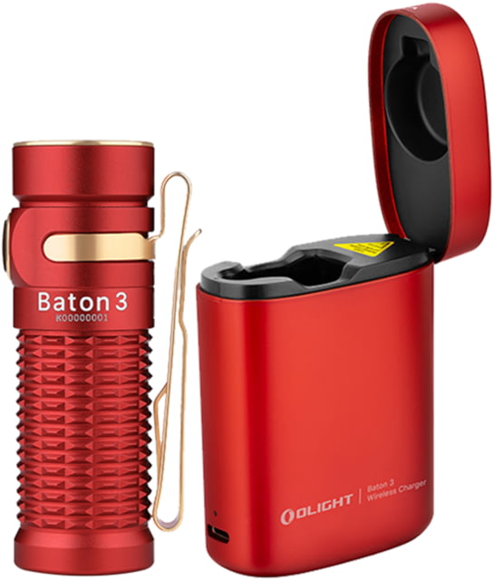Olight Baton 3 Premium Edition 1200 Lumens LED EDC Flashlight with Wireless Charging Case Red - Olight