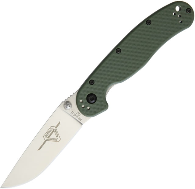 Ontario Knife RAT II Linerlock Folding Knife 3in Satin D2 Tool Steel Drop Point OD Green G10 Handle OD Green OD GREEN